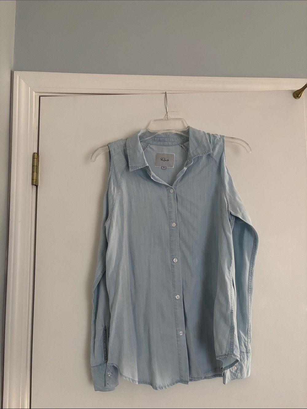 Rails Light Blue Denim-Style/Cold Shoulder Shirt XS